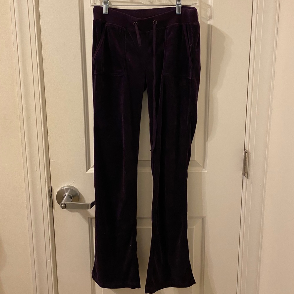 Purple velour track pants